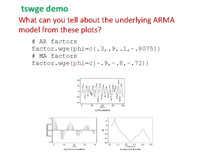tswge demo What can you tell about the underlying ARMA model from these plots? tswge demo What can you tell about the underlying ARMA model from these plots?