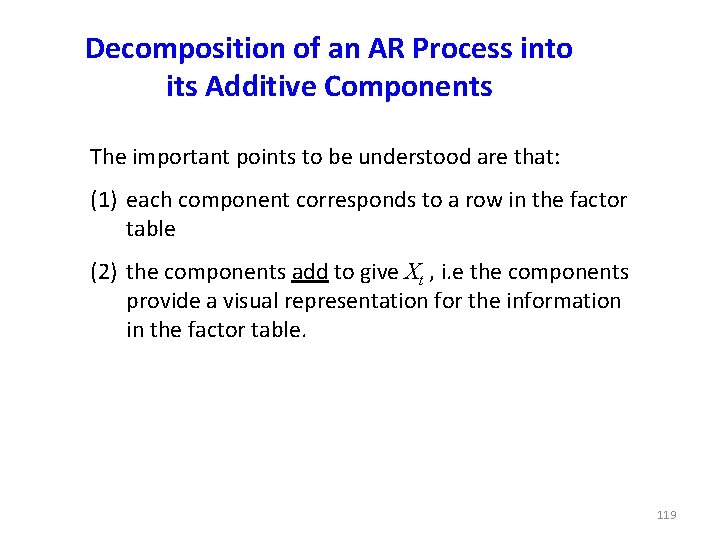 Decomposition of an AR Process into its Additive Components The important points to be Decomposition of an AR Process into its Additive Components The important points to be