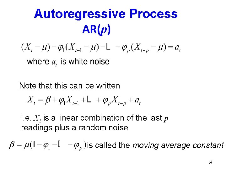 Autoregressive Process AR(p) Note that this can be written i. e. X t is Autoregressive Process AR(p) Note that this can be written i. e. X t is