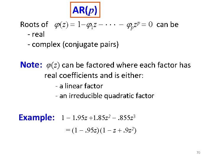 AR( p) Roots of j (z) = 1 j 1 z jpz p = AR( p) Roots of j (z) = 1 j 1 z jpz p =