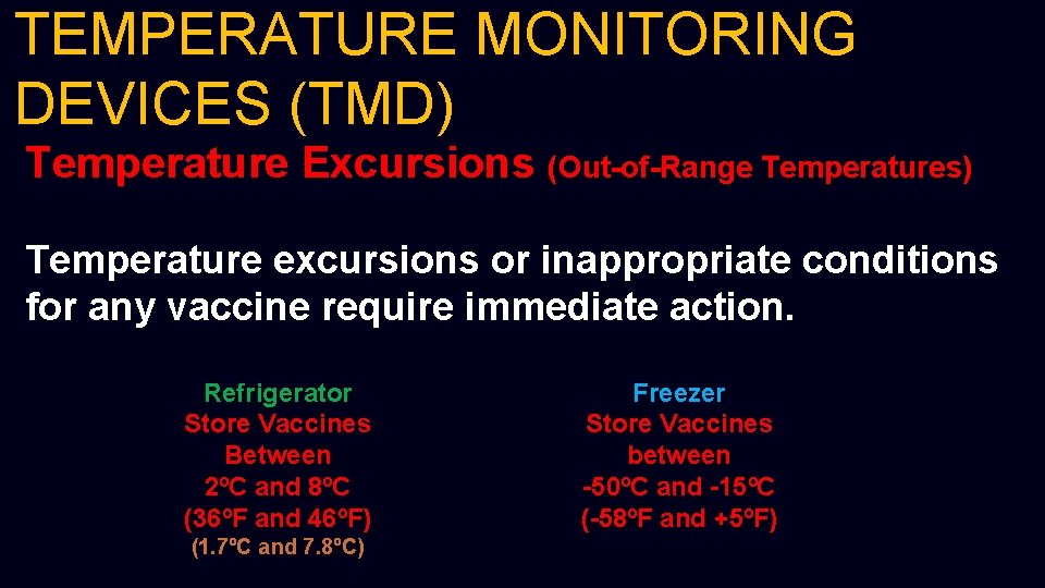 TEMPERATURE MONITORING DEVICES (TMD) Temperature Excursions (Out-of-Range Temperatures) Temperature excursions or inappropriate conditions for