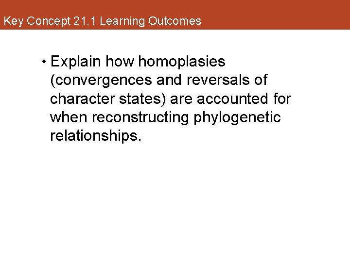 Key Concept 21. 1 Learning Outcomes • Explain how homoplasies (convergences and reversals of