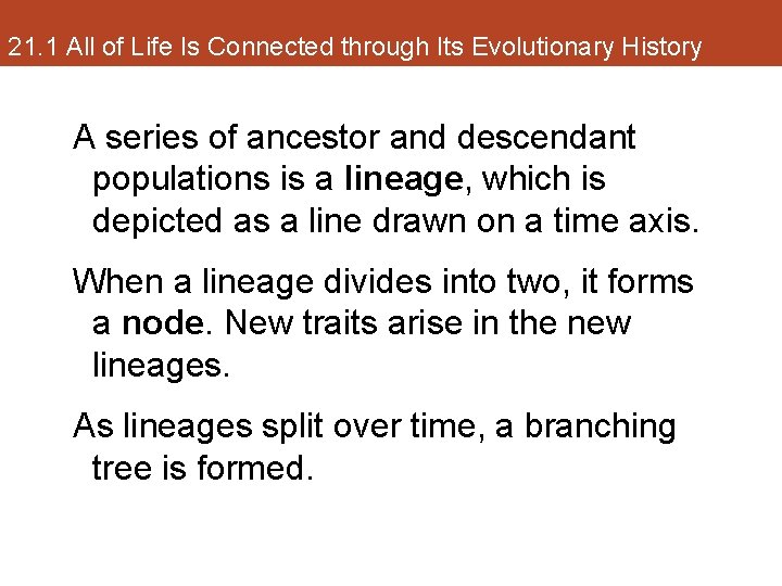 21. 1 All of Life Is Connected through Its Evolutionary History A series of