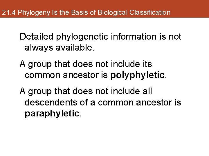 21. 4 Phylogeny Is the Basis of Biological Classification Detailed phylogenetic information is not