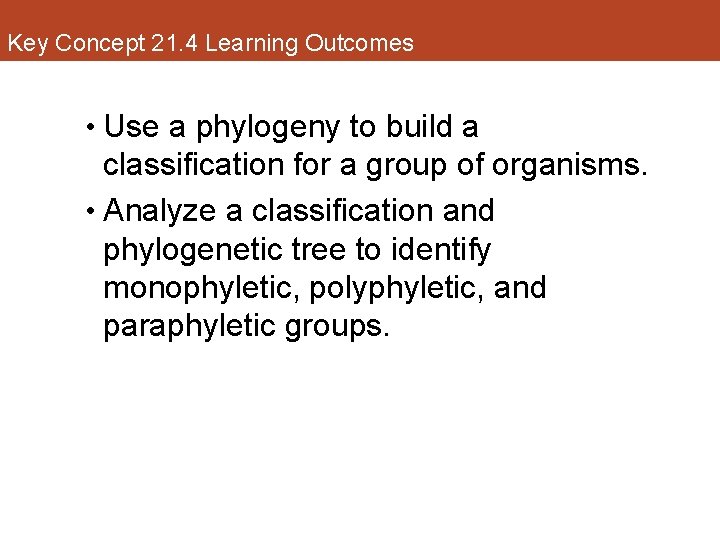 Key Concept 21. 4 Learning Outcomes • Use a phylogeny to build a classification