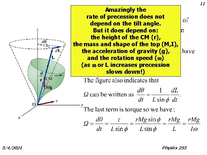 11 Amazingly the rate of precession does not depend on the tilt angle. But
