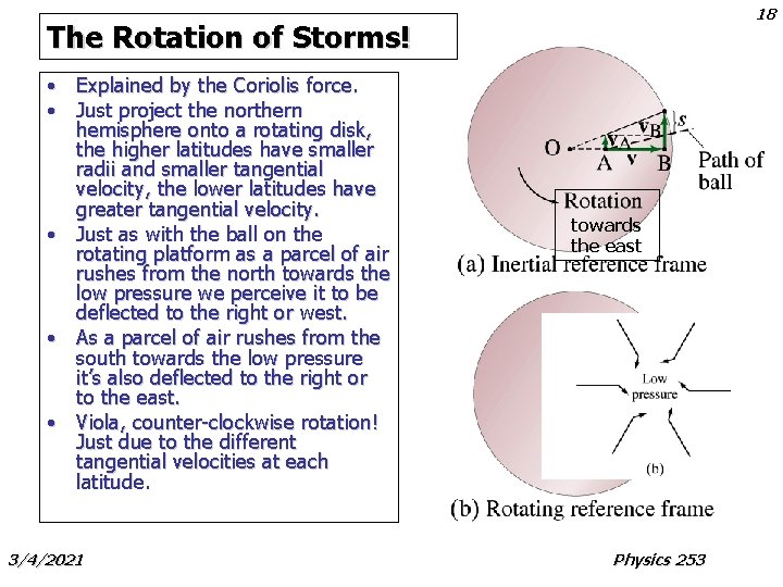 18 The Rotation of Storms! • Explained by the Coriolis force. • Just project