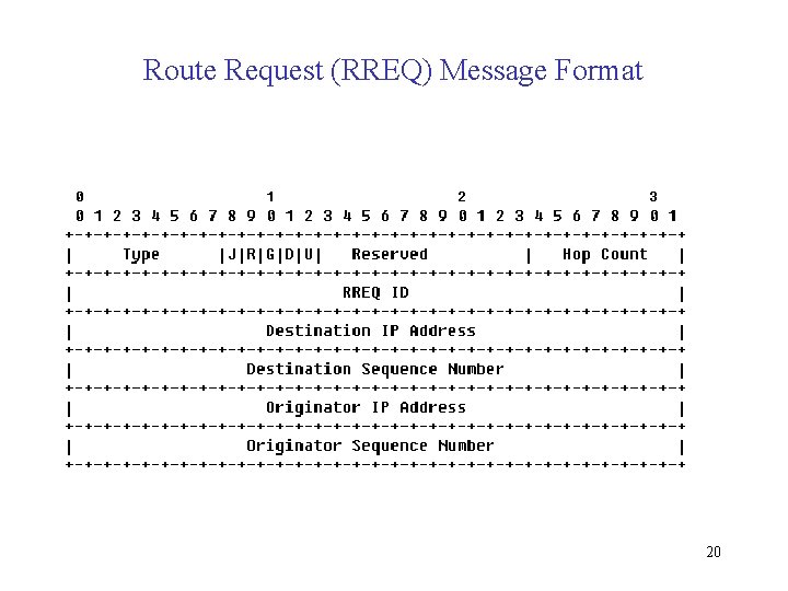 Route Request (RREQ) Message Format 20 