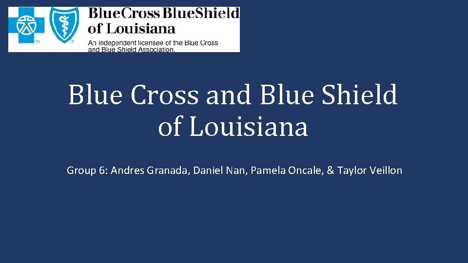 Blue Cross and Blue Shield of Louisiana Group 6: Andres Granada, Daniel Nan, Pamela