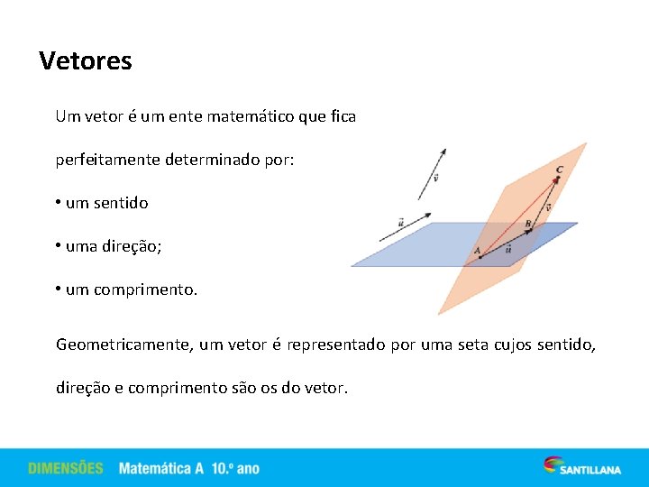 Vetores Um vetor é um ente matemático que fica perfeitamente determinado por: • um