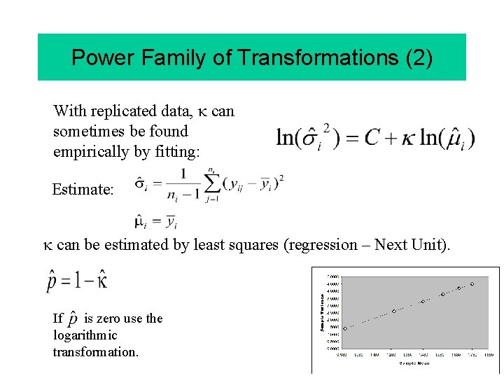 Power Family of Transformations (2) With replicated data, k can sometimes be found empirically