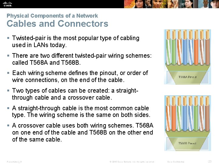 Physical Components of a Network Cables and Connectors § Twisted-pair is the most popular