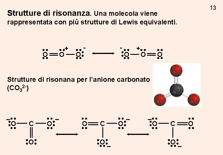 13 Strutture di risonanza. Una molecola viene rappresentata con più strutture di Lewis equivalenti. 13 Strutture di risonanza. Una molecola viene rappresentata con più strutture di Lewis equivalenti.