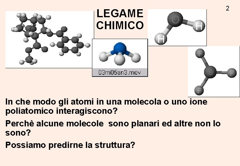 LEGAME CHIMICO In che modo gli atomi in una molecola o uno ione poliatomico LEGAME CHIMICO In che modo gli atomi in una molecola o uno ione poliatomico