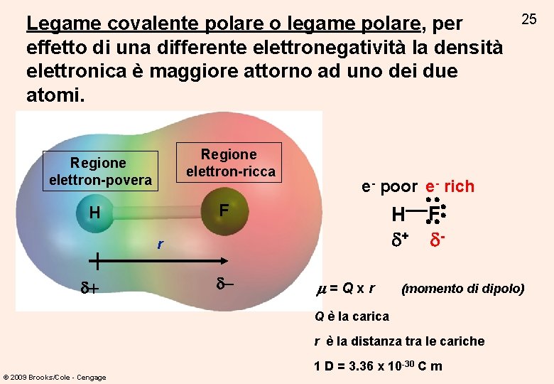 Legame covalente polare o legame polare, per effetto di una differente elettronegatività la densità Legame covalente polare o legame polare, per effetto di una differente elettronegatività la densità