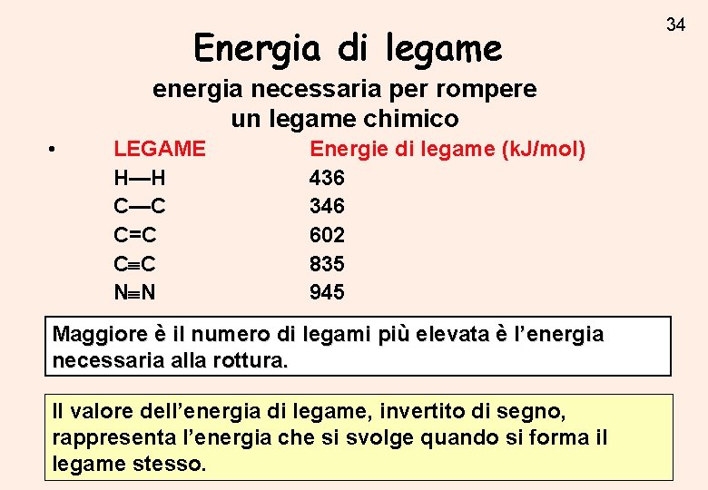 Energia di legame energia necessaria per rompere un legame chimico • LEGAME H—H C—C Energia di legame energia necessaria per rompere un legame chimico • LEGAME H—H C—C