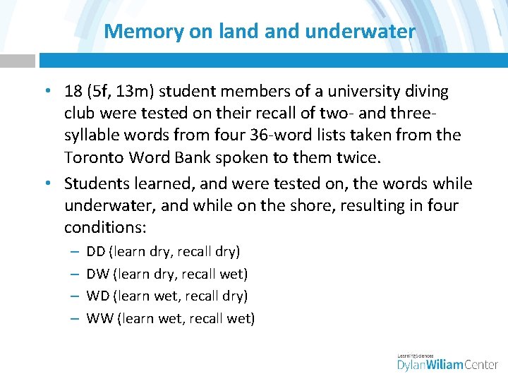 Memory on land underwater • 18 (5 f, 13 m) student members of a
