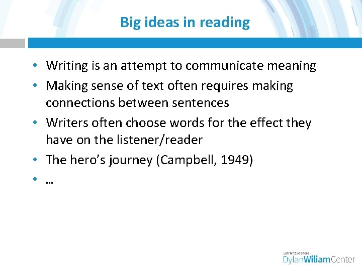 Big ideas in reading • Writing is an attempt to communicate meaning • Making