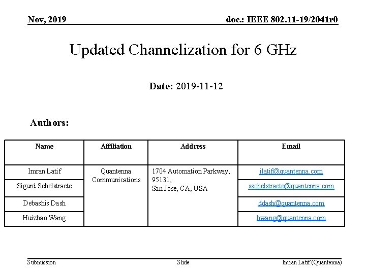 Nov, 2019 doc. : IEEE 802. 11 -19/2041 r 0 Updated Channelization for 6