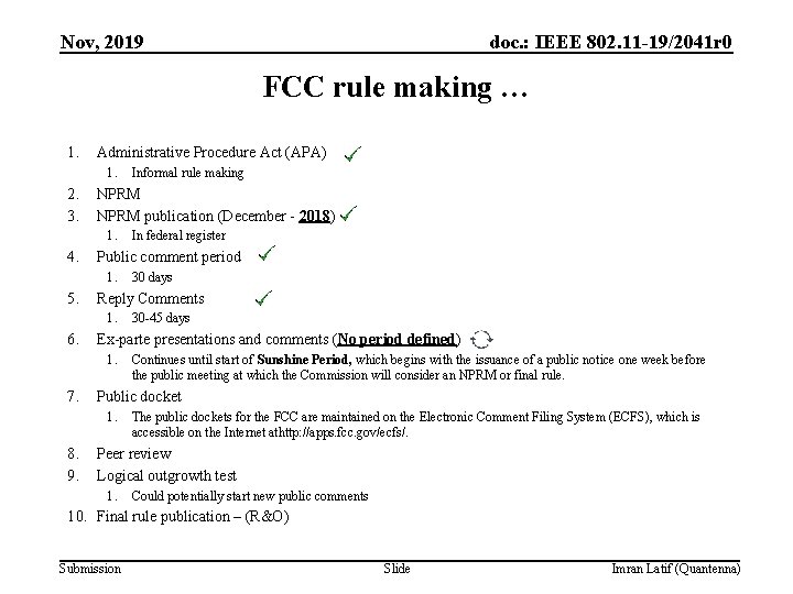 Nov, 2019 doc. : IEEE 802. 11 -19/2041 r 0 FCC rule making …