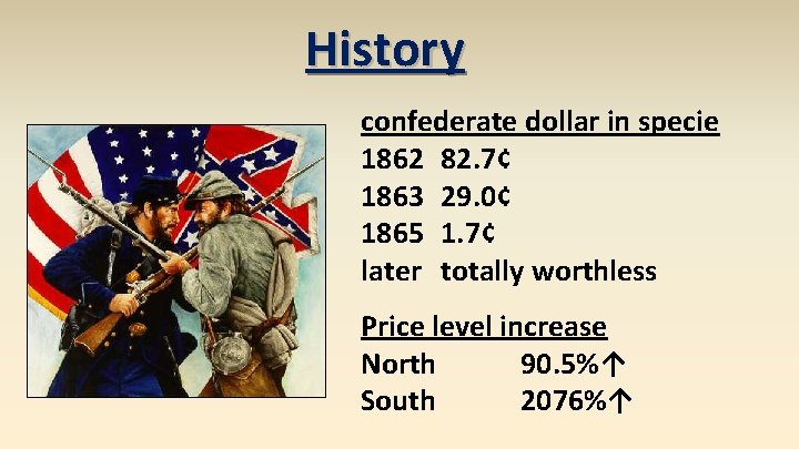 History confederate dollar in specie 1862 82. 7¢ 1863 29. 0¢ 1865 1. 7¢