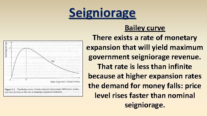 Seigniorage Bailey curve There exists a rate of monetary expansion that will yield maximum