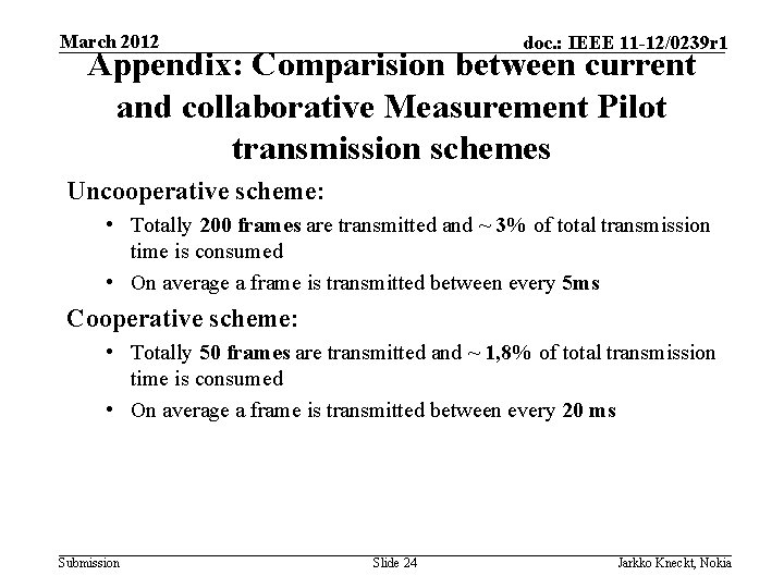 March 2012 doc. : IEEE 11 -12/0239 r 1 Appendix: Comparision between current and