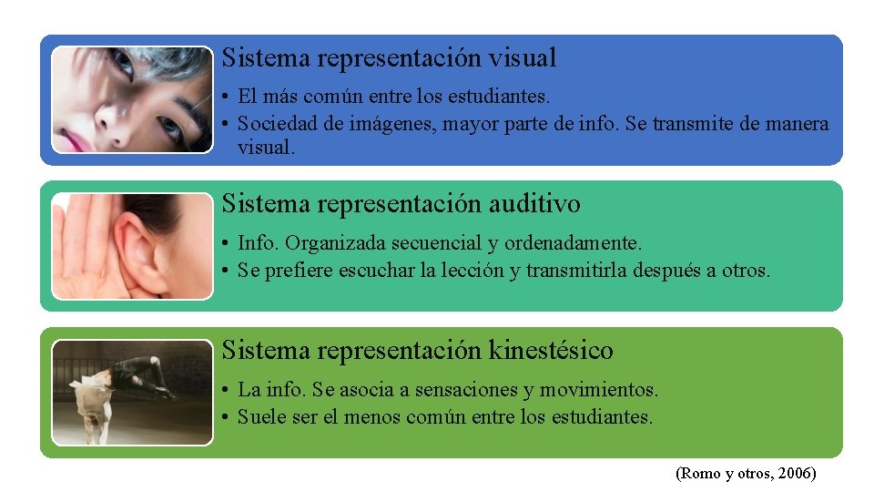 Sistema representación visual • El más común entre los estudiantes. • Sociedad de imágenes,