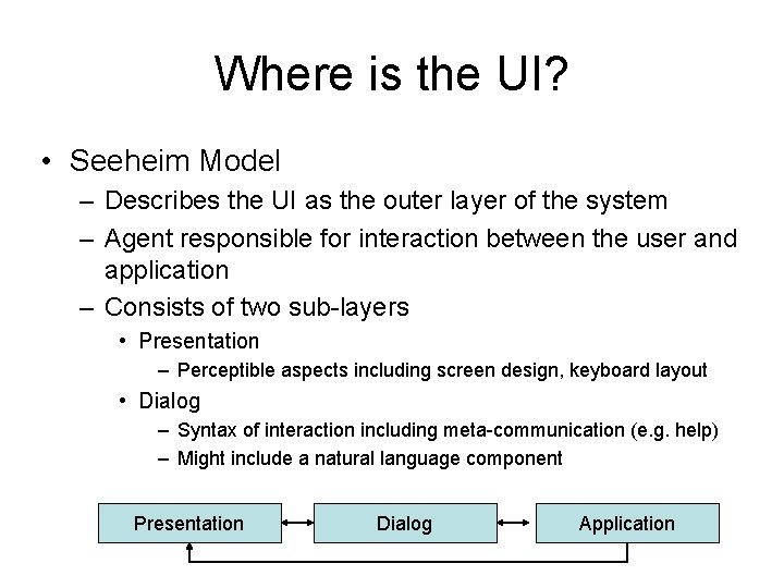 Where is the UI? • Seeheim Model – Describes the UI as the outer