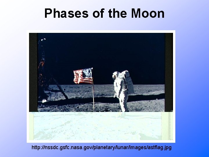 Phases of the Moon http: //nssdc. gsfc. nasa. gov/planetary/lunar/images/astflag. jpg 