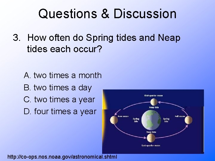 Questions & Discussion 3. How often do Spring tides and Neap tides each occur?
