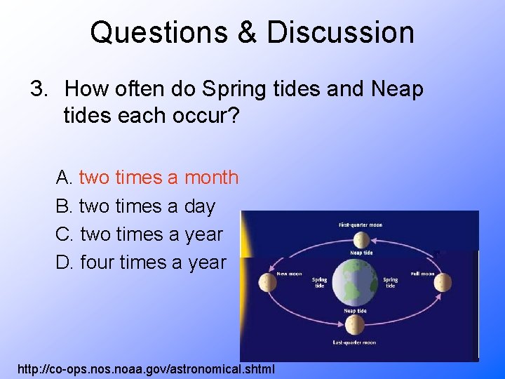 Questions & Discussion 3. How often do Spring tides and Neap tides each occur?