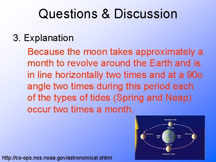 Questions & Discussion 3. Explanation Because the moon takes approximately a month to revolve