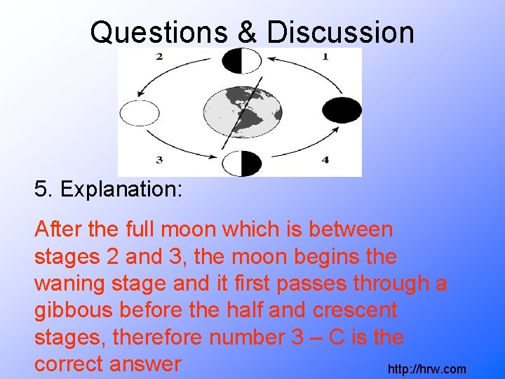 Questions & Discussion 5. Explanation: After the full moon which is between stages 2