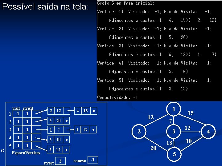 Possível saída na tela: visit nvisit 1 -1 -1 G 2 12 4 2