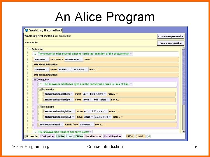 An Alice Program Visual Programming Course Introduction 16 