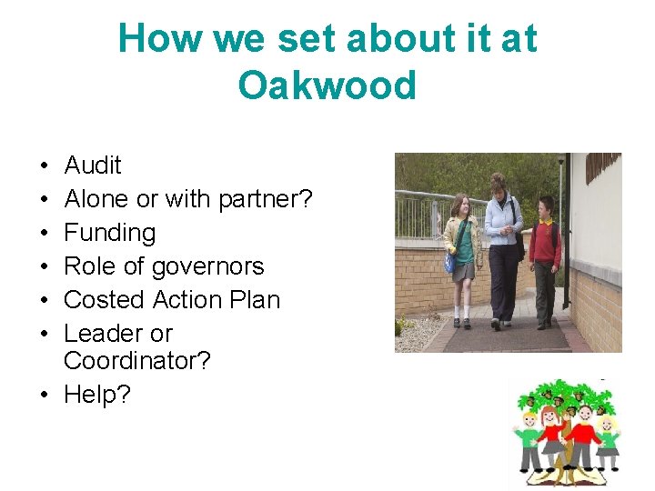 How we set about it at Oakwood • • • Audit Alone or with