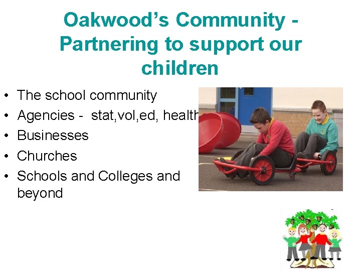 Oakwood’s Community Partnering to support our children • • • The school community Agencies