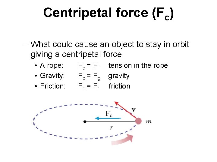 Centripetal force (Fc) – What could cause an object to stay in orbit giving