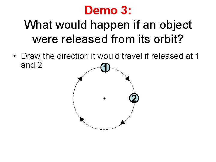 Demo 3: What would happen if an object were released from its orbit? •