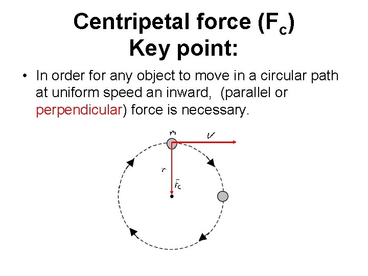 Centripetal force (Fc) Key point: • In order for any object to move in
