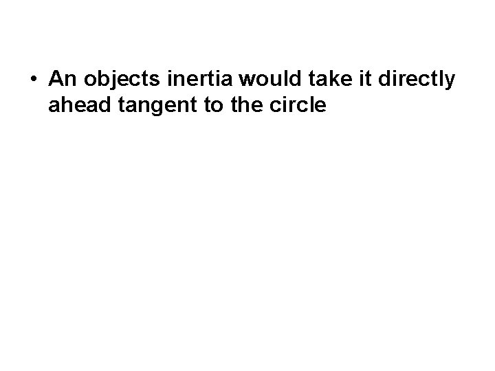  • An objects inertia would take it directly ahead tangent to the circle