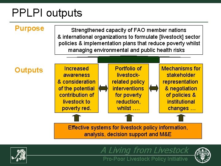 PPLPI outputs Purpose Outputs Strengthened capacity of FAO member nations & international organizations to