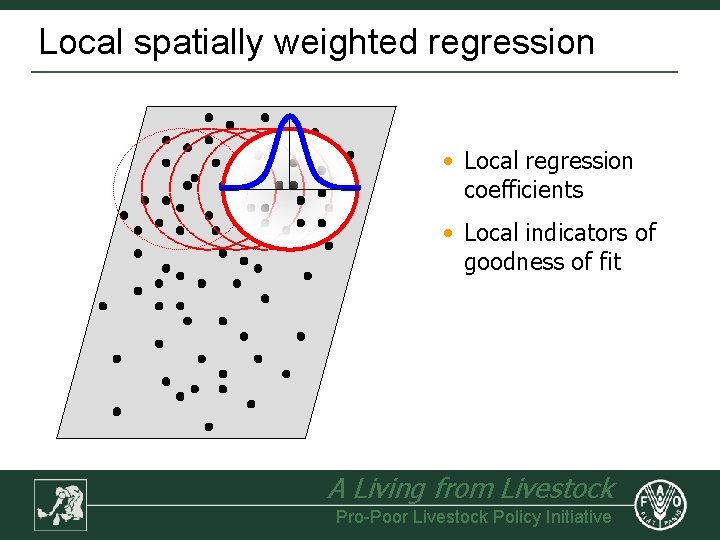 Local spatially weighted regression • Local regression coefficients • Local indicators of goodness of