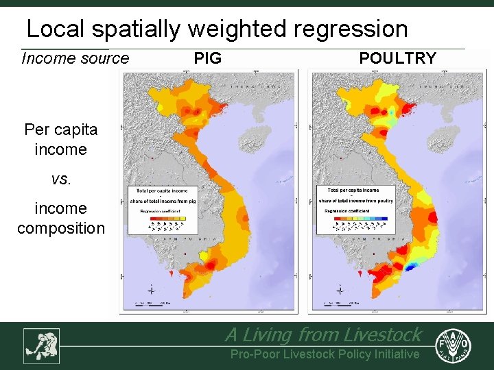 Local spatially weighted regression Income source PIG POULTRY Per capita income vs. income composition