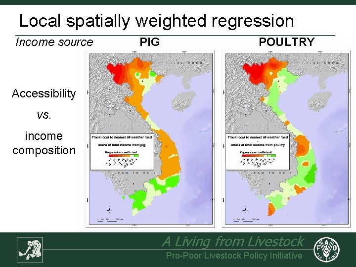 Local spatially weighted regression Income source PIG POULTRY Accessibility vs. income composition A Living