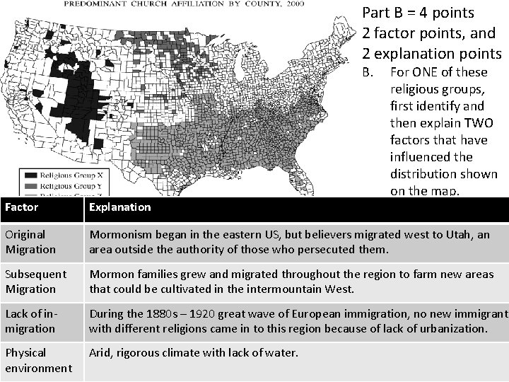 Part B = 4 points 2 factor points, and 2 explanation points B. For