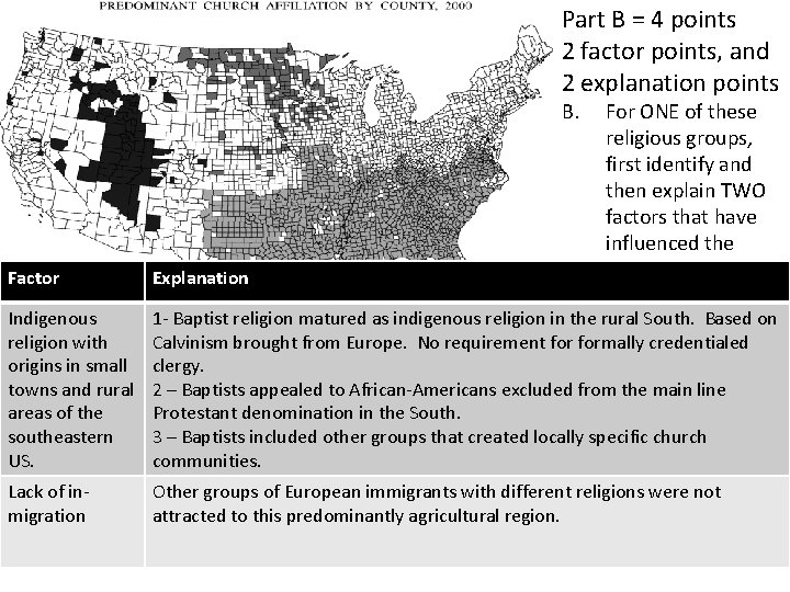 Part B = 4 points 2 factor points, and 2 explanation points B. For