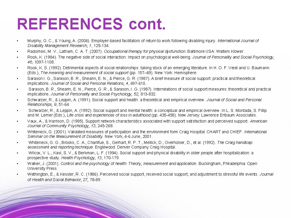 REFERENCES cont. • • • • Murphy, G. C. , & Young, A. (2006).