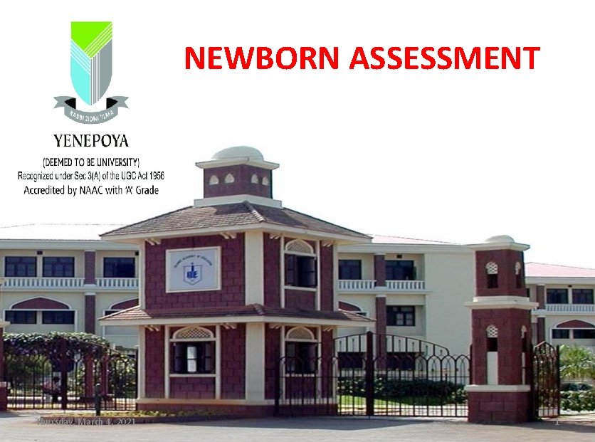 NEWBORN ASSESSMENT Thursday, March 4, 2021 1 